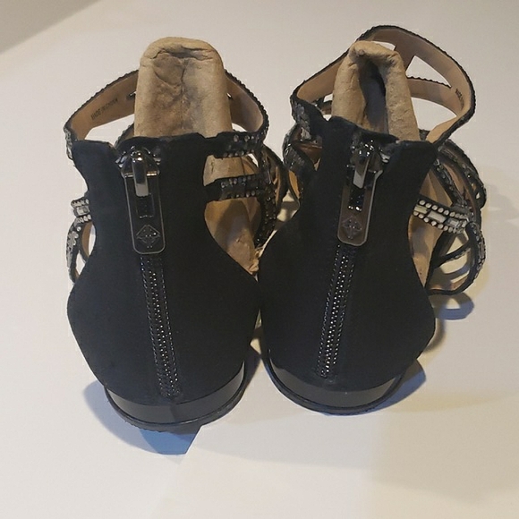 ANTONIO MELINA BLACK & SILVER EMBELLISHED STRAPPY GLADIATOR FLAT SANDALS ZIPPER - Picture 5 of 9